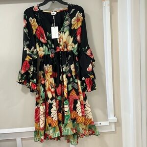 Flex Moda black silk floral dress size small